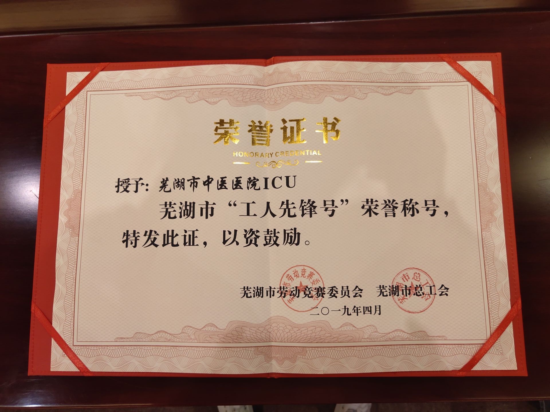 我院重癥醫(yī)學科（ICU）喜獲蕪湖市“工人先鋒號”集體稱號(圖2)