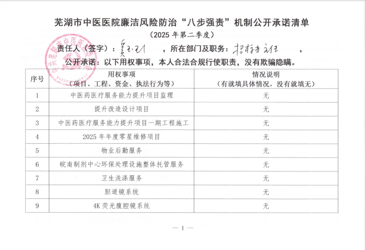 蕪湖市中醫(yī)醫(yī)院廉潔風險防治“八步強責”機制公開承諾清單（科室負責同志）(圖10)
